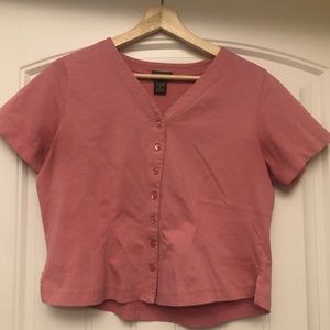 LL bean pink cropped button top